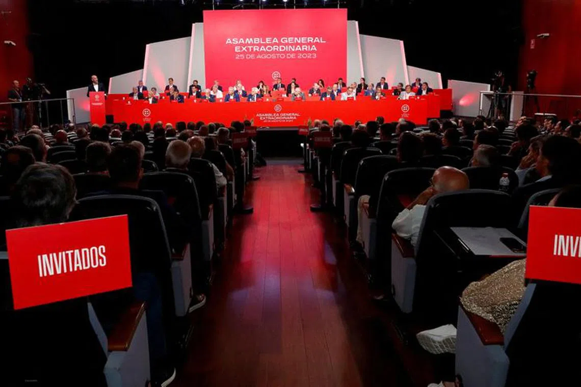 Soccer Football - Spanish Soccer Federation Meeting - Ciudad Del Futbol Las Rozas, Las Rozas, Spain - August 25, 2023  General view as President of the Royal Spanish Football Federation Luis Rubiales announces he will be staying as president during the meeting RFEF/Handout via REUTERS /File photo
