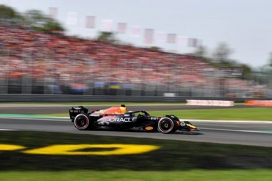 FILE PHOTO: Formula One F1 - Italian Grand Prix - Autodromo Nazionale Monza, Monza, Italy - September 3, 2023 Red Bull's Max Verstappen in action during the race REUTERS/Jennifer Lorenzini/File photo