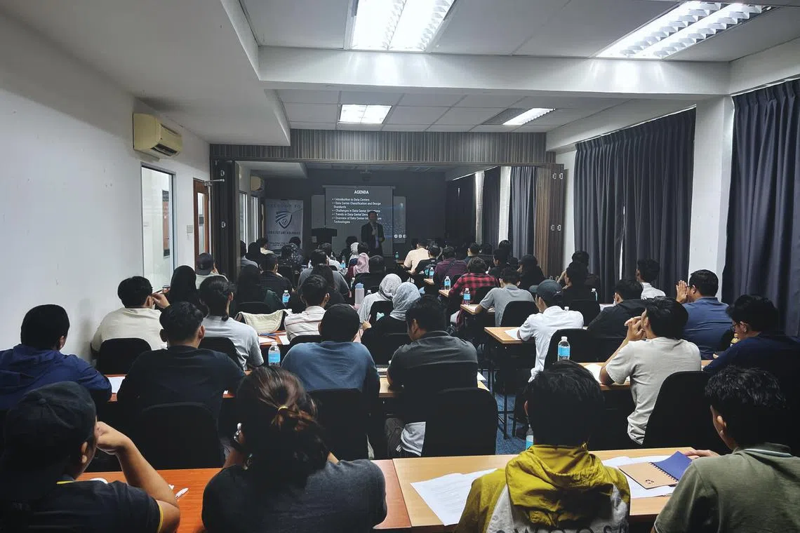 Some 60 youths attending the first day of a fully-subscribed data technician organized by Johor Skills College at a private training centre in Adda Heights, Johor Bahru on Mar 1.
