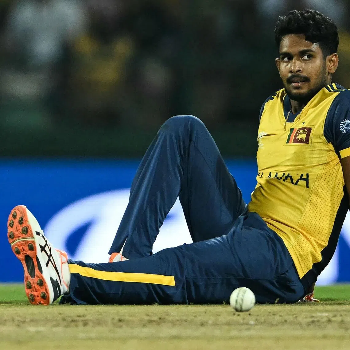 Sri Lanka's Matheesha Pathirana suffers a leg injury in the ICC Men's T20 Cricket World Cup group-stage match against Australia at Pallekele International Cricket Stadium in Kandy on Feb 16, 2026.
