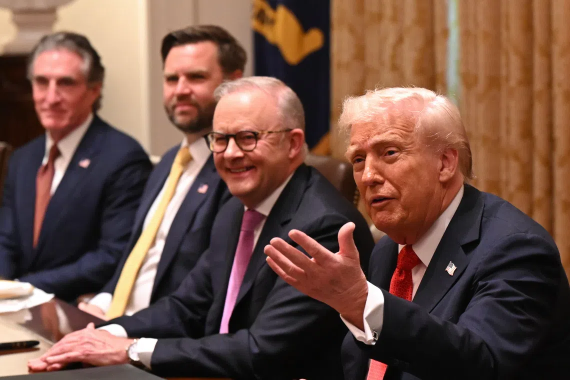 US President Donald Trump speaks during a meeting with Australian Prime Minister Anthony Albanese in the Cabinet Room at the White House in Washington, DC, on Oct, 20, 2025.  