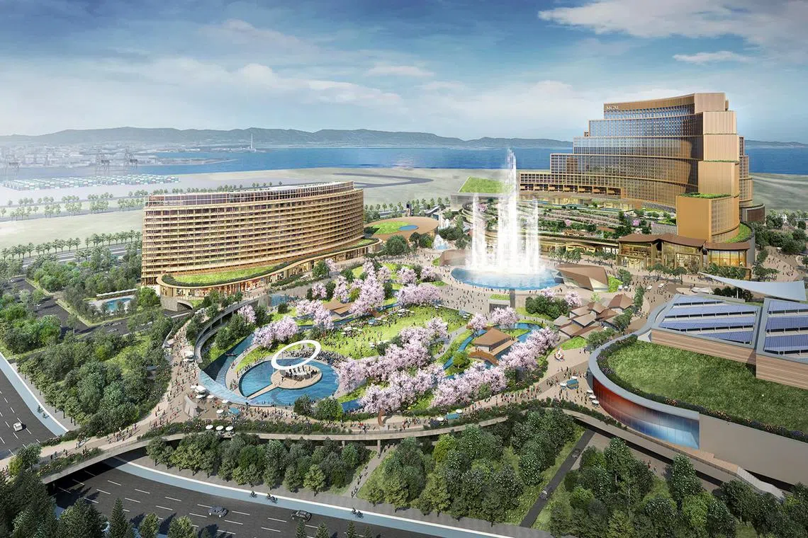 Artist's impression of an integrated resort (IR) that is slated to open for business in Osaka by end-2029.