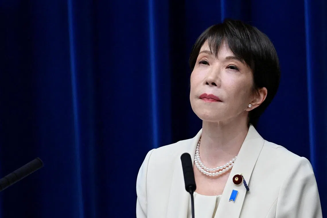Japanese Prime Minister Sanae Takaichi holds a press conference at the Prime Minister’s Office in Tokyo, Japan, July 27, 2026. David Mareuil/Pool via REUTERS