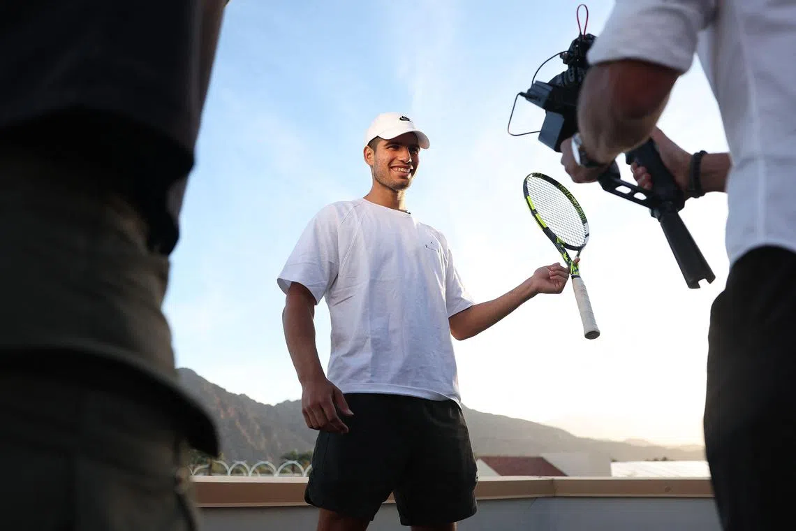 Carlos Alcaraz attending media interviews ahead of the Indian Wells Masters.