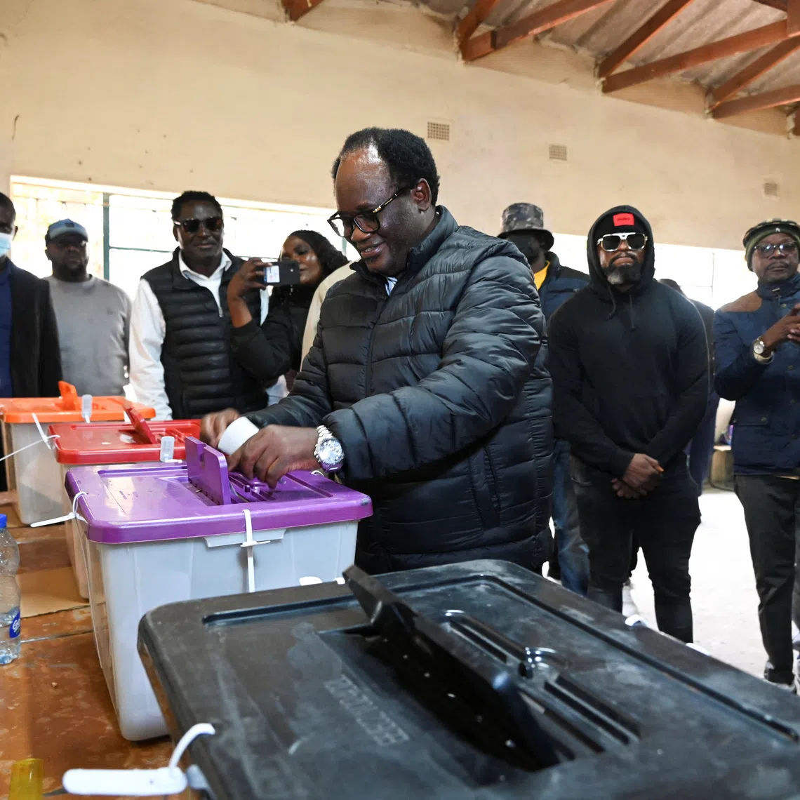 Zambian opposition leader and National Reconciliation Party for Unity and Prosperity (NRPUP) presidential candidate Brian Muntayalwa Mundubile casts his ballot during Zambia's general elections, including the presidential election, at a polling station in Lusaka, Zambia, August 13, 2026. REUTERS/Moses Mwape