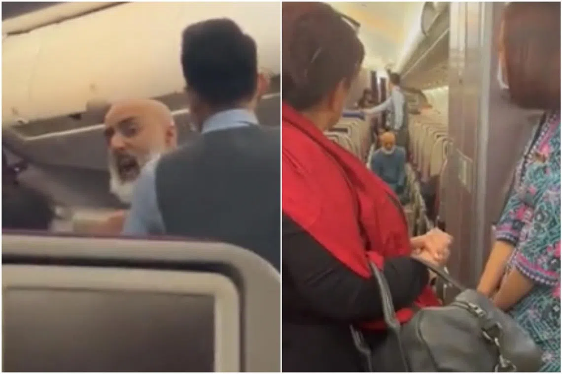 Passengers shared on social media images of a man appearing to be disruptive on the flight.