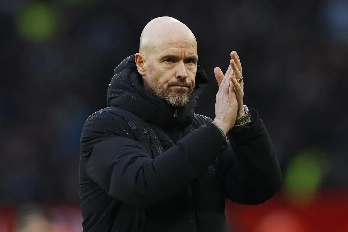 FILE PHOTO:Soccer Football - Premier League - Manchester United v Fulham - Old Trafford, Manchester, Britain - February 24, 2024 Manchester United manager Erik ten Hag applauds fans after the match Action Images via Reuters/Jason Cairnduff/File Photo