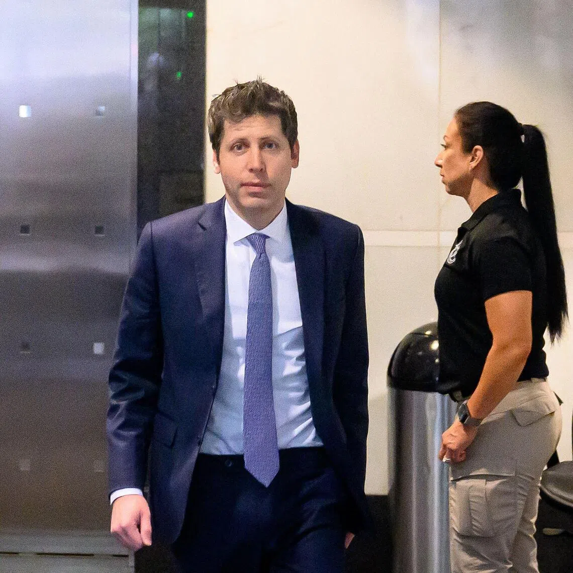 OpenAI chief Sam Altman arriving to testify at the federal court in Oakland, California, on May 12.