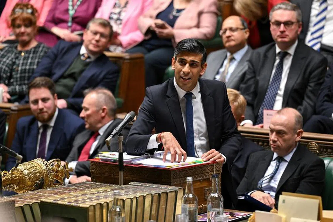 British Prime Minister Rishi Sunak speaks during Prime Minister's Questions, at the House of Commons in London, Britain, January 17, 2024. UK Parliament/Jessica Taylor/Handout via REUTERS