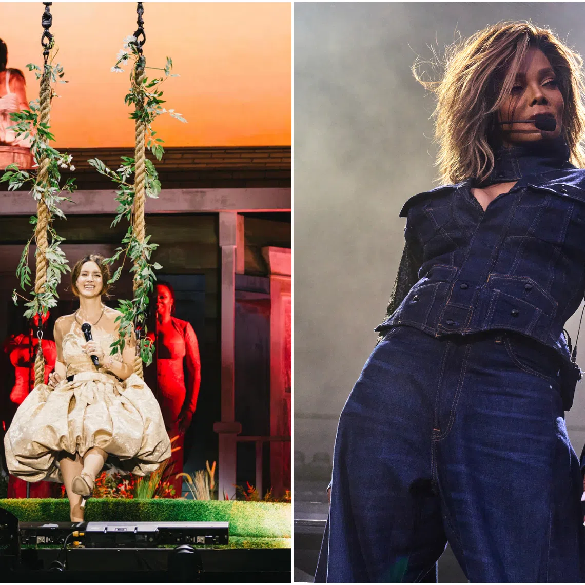 Janet Jackson (right) merged many of her hit songs into upbeat medleys, and Lana Del Rey (left) closed out the Singapore Grand Prix with a headlining set at the Padang.