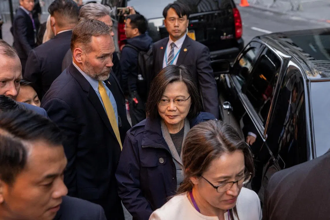 Taiwan’s President Tsai Ing-wen arrives at the Lotte Hotel in Manhattan in New York City, New York, U.S., March 29, 2023. REUTERS/Jeenah Moon