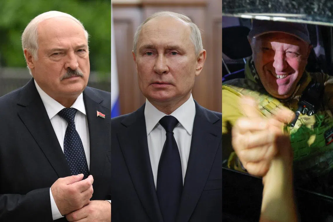 (From left) Belarus strongman Alexander Lukashenko urged Russian ally Vladimir Putin not to kill Wagner chief Yevgeny Prigozhin.