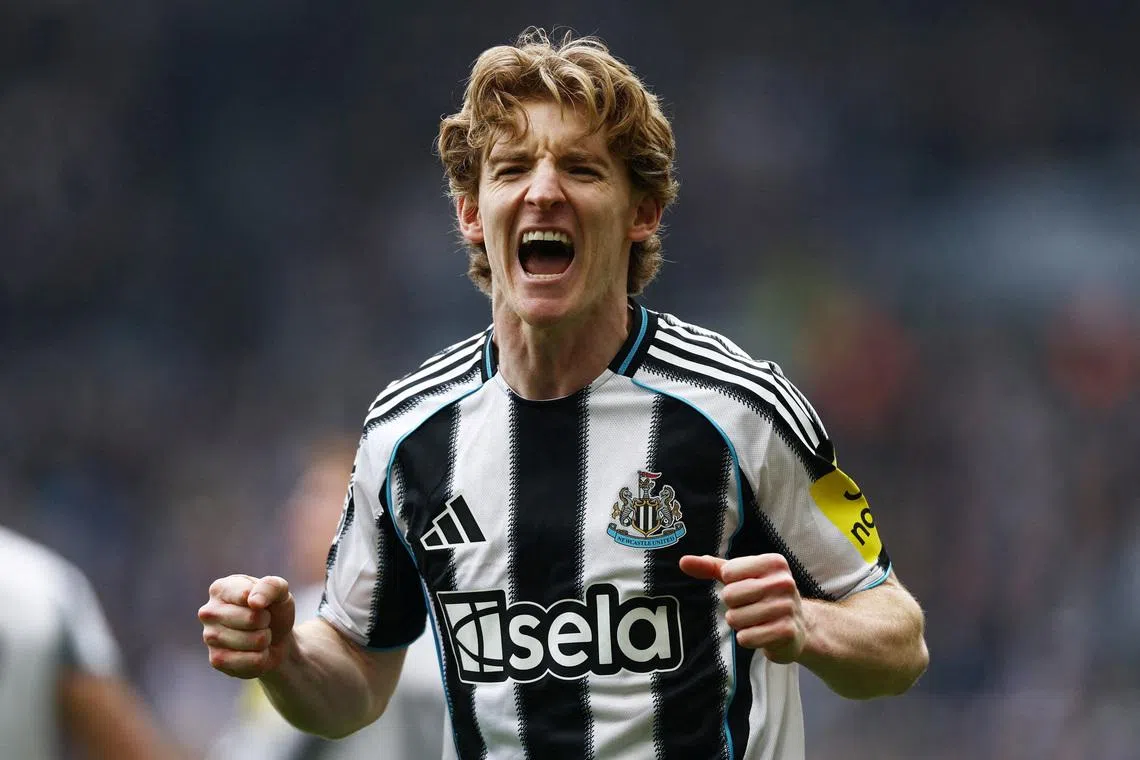 FILE PHOTO: Soccer Football - Premier League - Newcastle United v Sunderland - St James' Park, Newcastle, Britain - March 22, 2026  Newcastle United's Anthony Gordon celebrates scoring their first goal Action Images via Reuters/Lee Smith/File Photo
