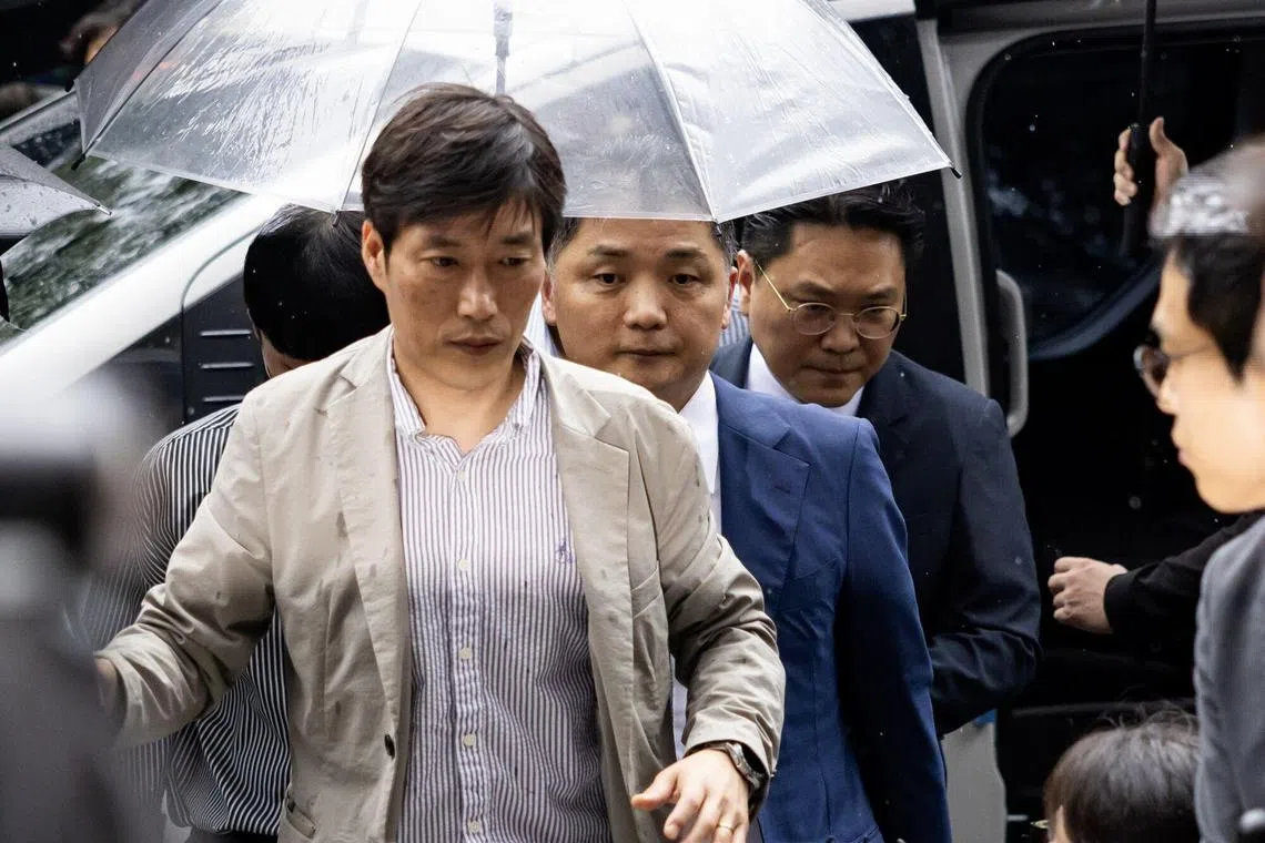 Brian Kim, founder of Kakao Corp., arrives at the Seoul Southern District Court on  July 22, 2024. 