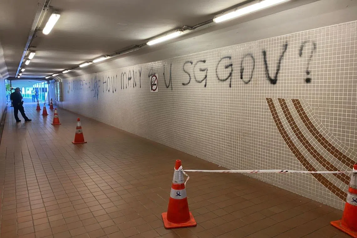 The graffiti included a message which read: “If 1 syringe = 1 death = 1 hanged man HOW MANY 4 U SG GOV?”