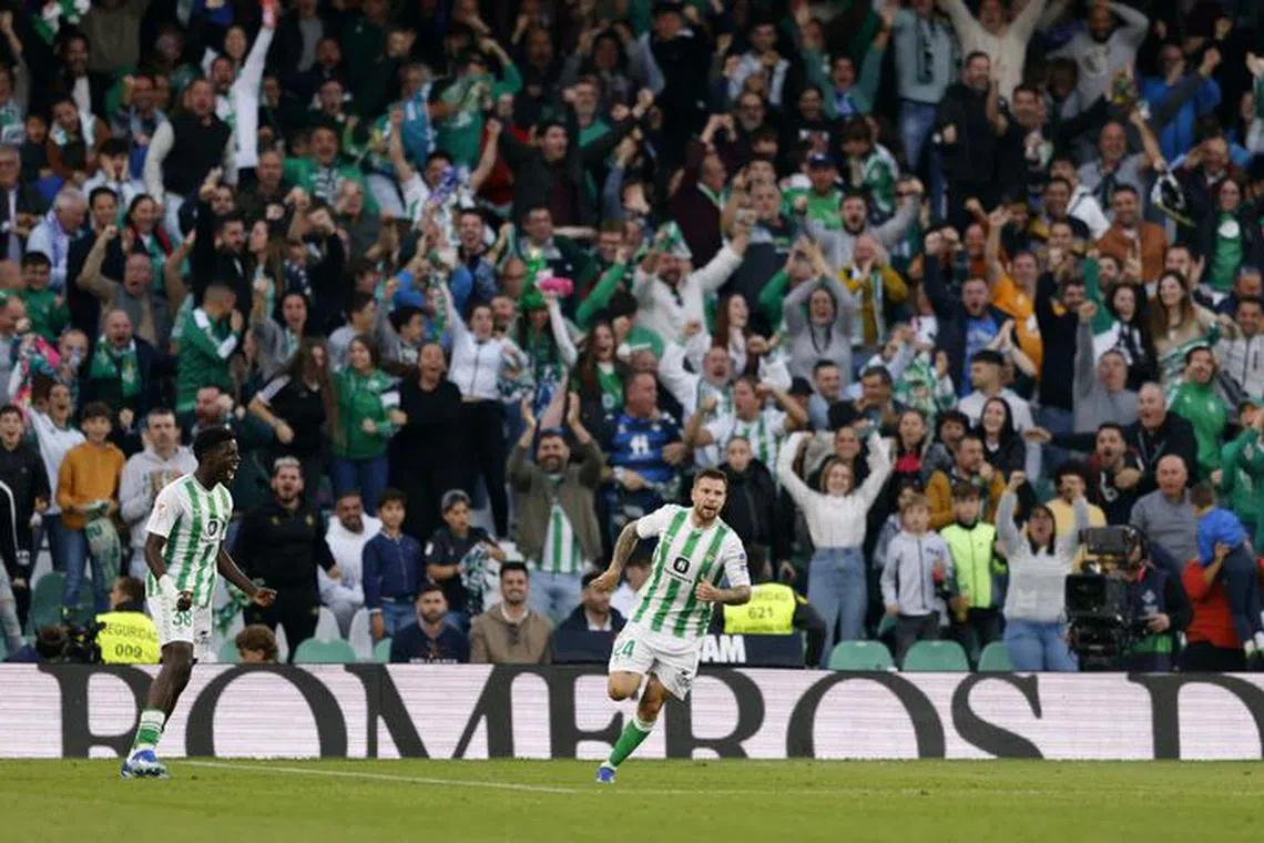 Soccer Football - LaLiga - Real Betis v Real Madrid - Benito Villamarin, Seville, Spain - December 9, 2023 Real Betis' Aitor Ruibal celebrates scoring their first goal REUTERS/Marcelo Del Pozo