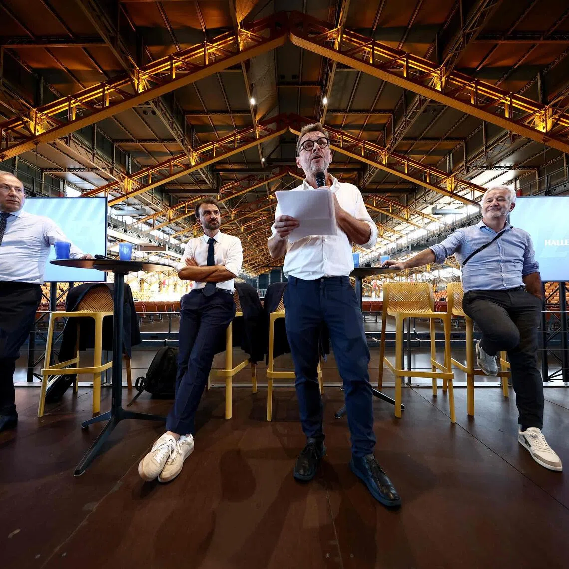 (From left) Alps 2030 Winter Games Interim president Vincent Roberti, Lyon Mayor Gregory Doucet, Tony Garnier Hall director Thierry Pilat and Alps 2030 Winter Games director of venues and infrastructures Anthony Piqueras on Sept 14.