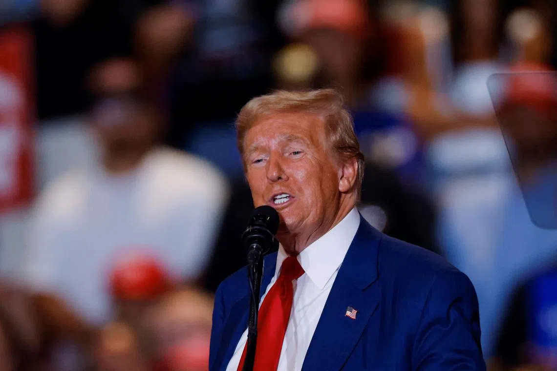 Republican presidential nominee and former U.S. President Donald Trump speaks during a rally at Nassau Veterans Memorial Coliseum, in Uniondale, New York, U.S., September 18, 2024. REUTERS/Brendan McDermid
