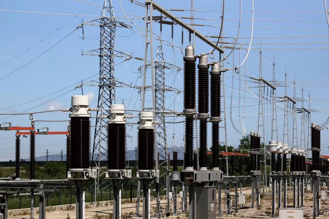 A view shows Santa Llogaia electrical sub-station connected to the interconnection grid between France and Spain that tripped after a sudden, large drop in power supply and caused the major blackout in the Iberian Peninsula, in the village of Santa Llogaia d'Alguema, near Figueres, Spain April 29, 2025. REUTERS/Bruna Casas/File Photo