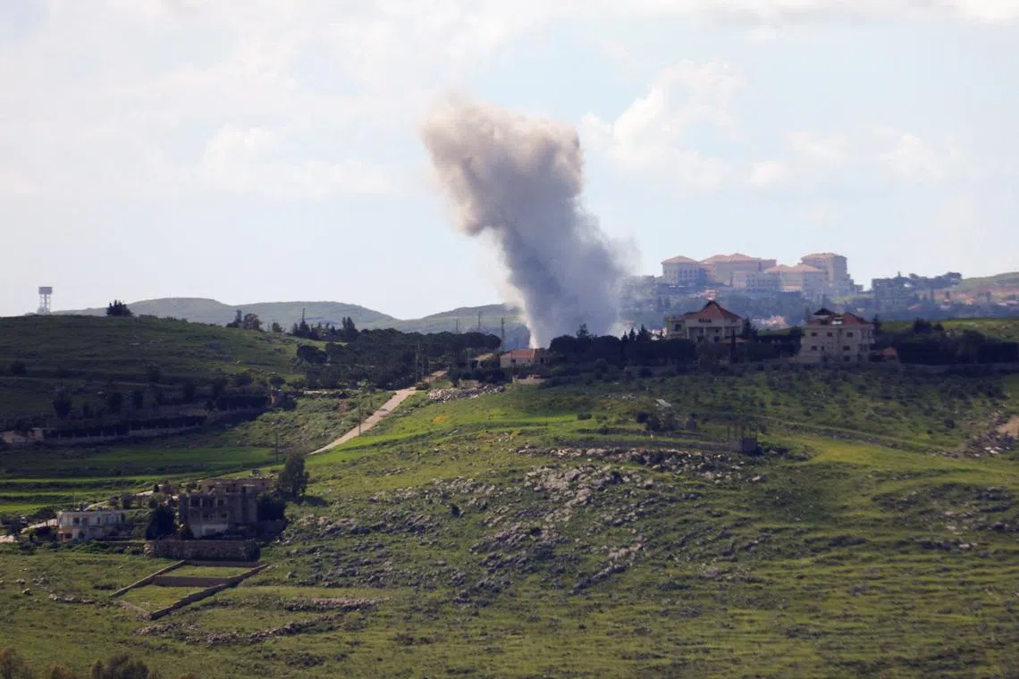 Smoke rises following an Israeli strike, amid escalating hostilities between Israel and Hezbollah, as the U.S.-Israeli conflict with Iran continues, in southern Lebanon, April 7, 2026.  REUTERS/Stringer