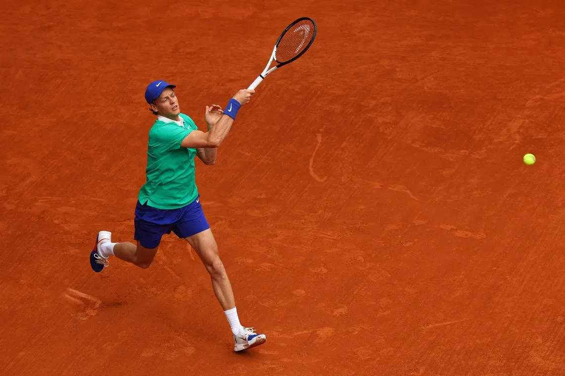 Tennis - French Open - Roland Garros, Paris, France - June 4, 2025 Italy's Jannik Sinner in action during his quarter final match against Kazakhstan's Alexander Bublik REUTERS/Lisi Niesner