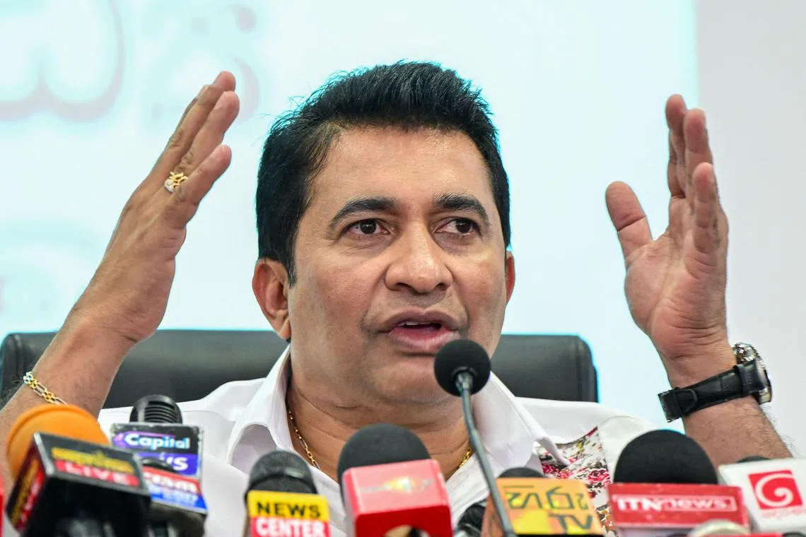 Sri Lanka's sports minister Roshan Ranasinghe speaking during a press conference in Colombo on Nov 11. He was sacked on Nov 27, hours after he accused President Ranil Wickremesinghe of trying to assassinate him over his moves to clean up corruption at the cricket board.