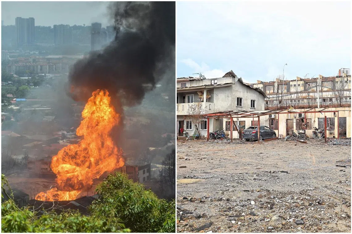 The explosion resulted in a massive fire that destroyed homes, public infrastructure and vehicles in Puchong Selangor.