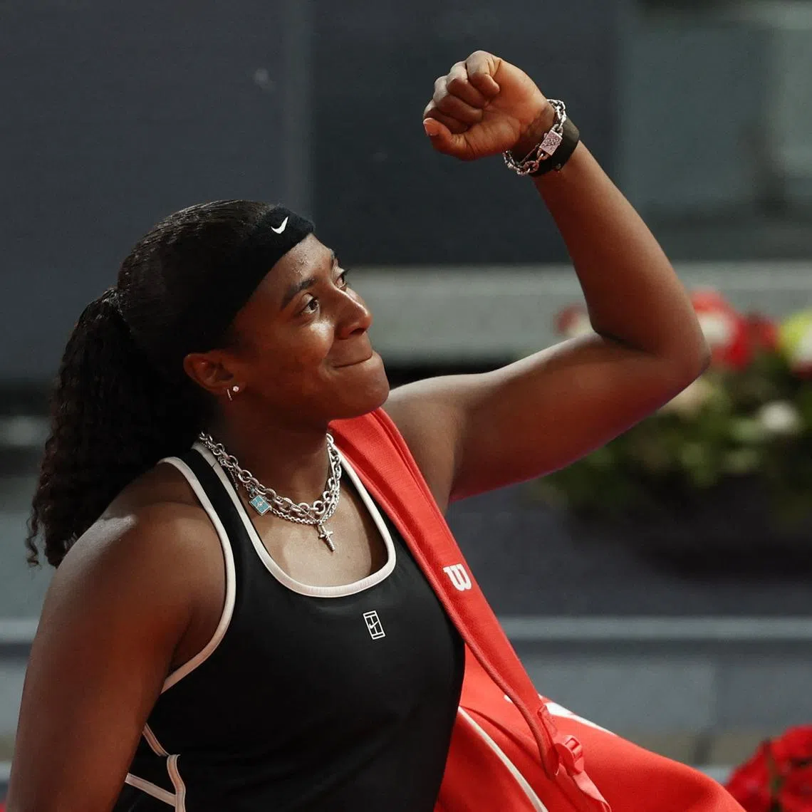 Tennis - Madrid Open - Park Manzanares, Madrid, Spain - April 28, 2026 Hailey Baptiste of the U.S. celebrates winning her quarter final match against Belarus' Aryna Sabalenka REUTERS/Violeta Santos Moura