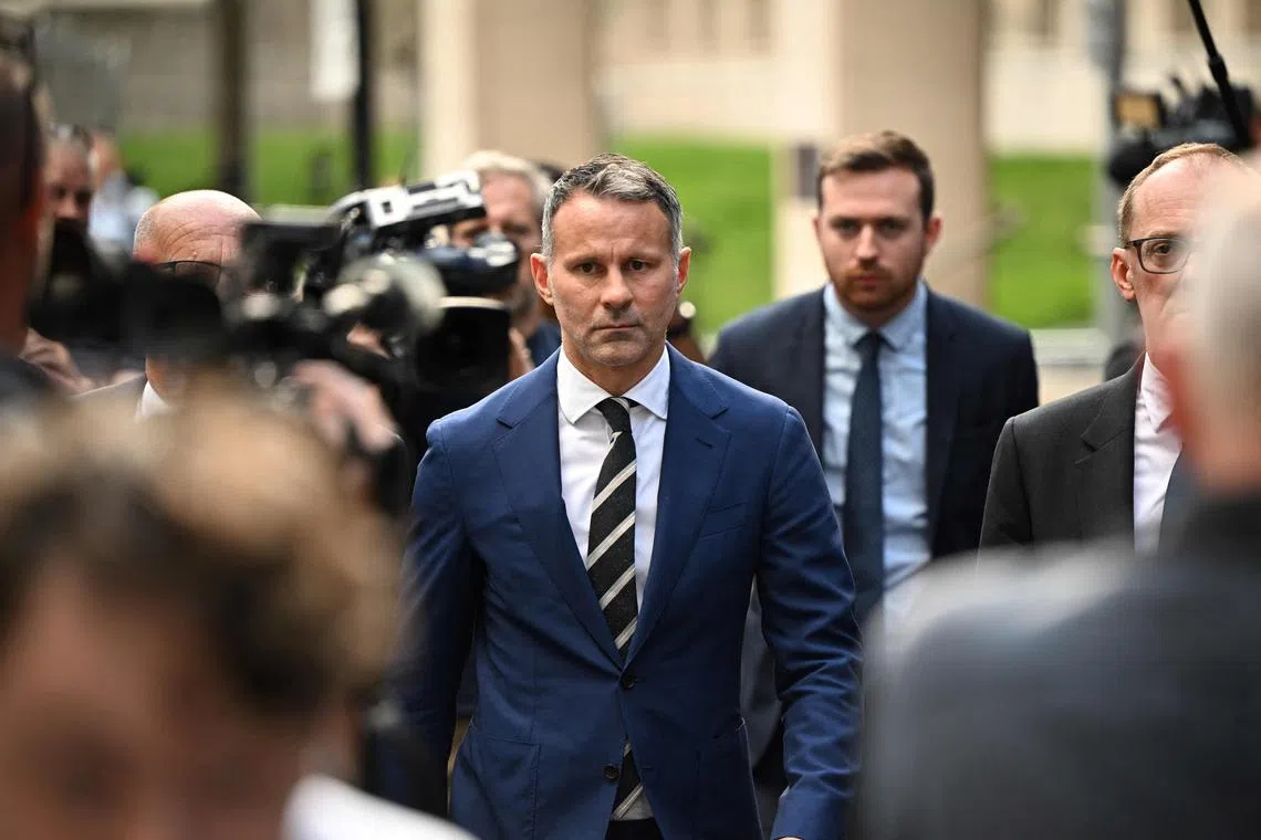 Former football star Ryan Giggs leaving the Manchester court on Aug 31, 2022. The jury could not reach a verdict and now the prosecution has withdrawn the charges.