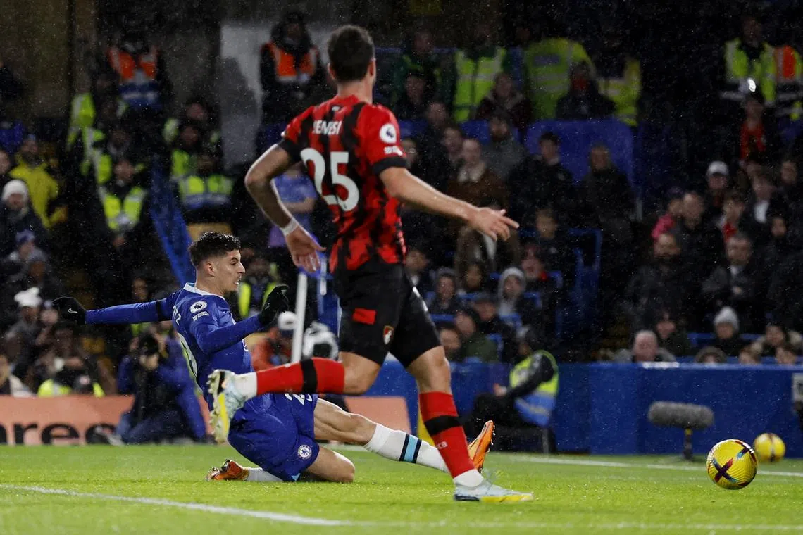 Chelsea's Kai Havertz scores their first goal.