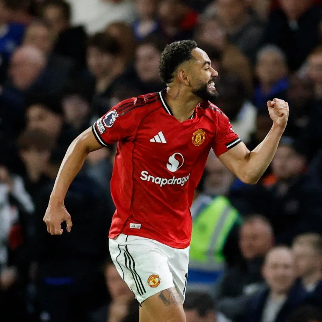Manchester United's Matheus Cunha celebrates scoring what turned out to be the winning goal against Chelsea.