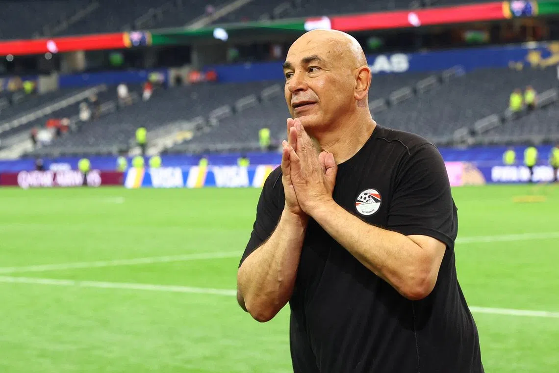 Soccer Football - FIFA World Cup 2026 - Round of 32 - Australia v Egypt - Dallas Stadium, Arlington, Texas, U.S. - July 3, 2026 Egypt coach Hossam Hassan celebrates after the match as Egypt qualify for the Round of 16 stage of the World Cup REUTERS/Hannah Mckay