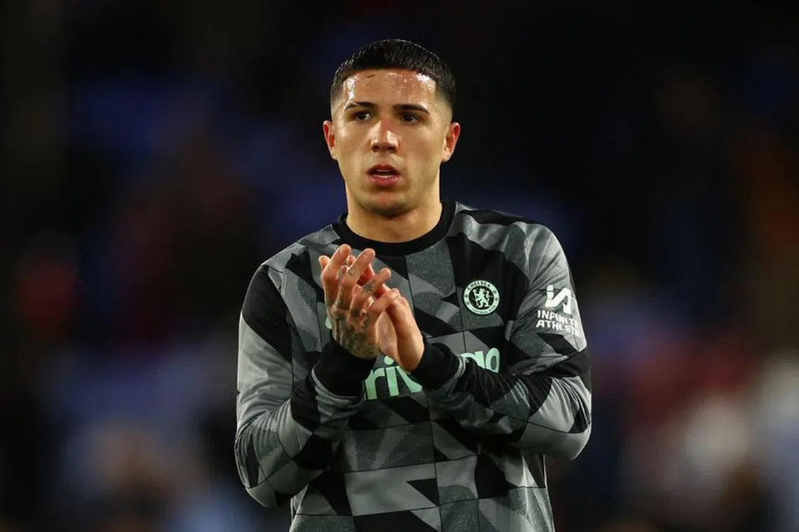 FILE PHOTO: Soccer Football - Premier League - Crystal Palace v Chelsea - Selhurst Park, London, Britain - February 12, 2024 Chelsea's Enzo Fernandez during the warm up before the match Action Images via Reuters/Andrew Boyers/File Photo