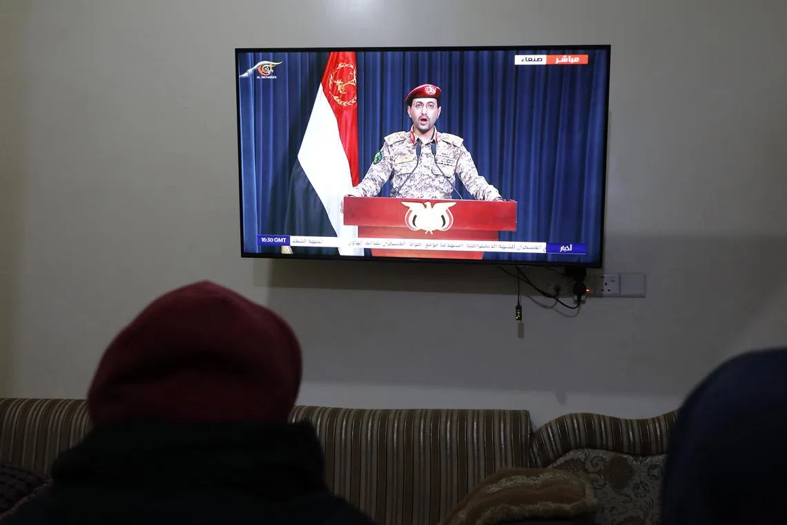 Houthis spokesman Yahya Saree seen in a televised statement after the Houthis attacked two commercial vessels in the Red Sea.