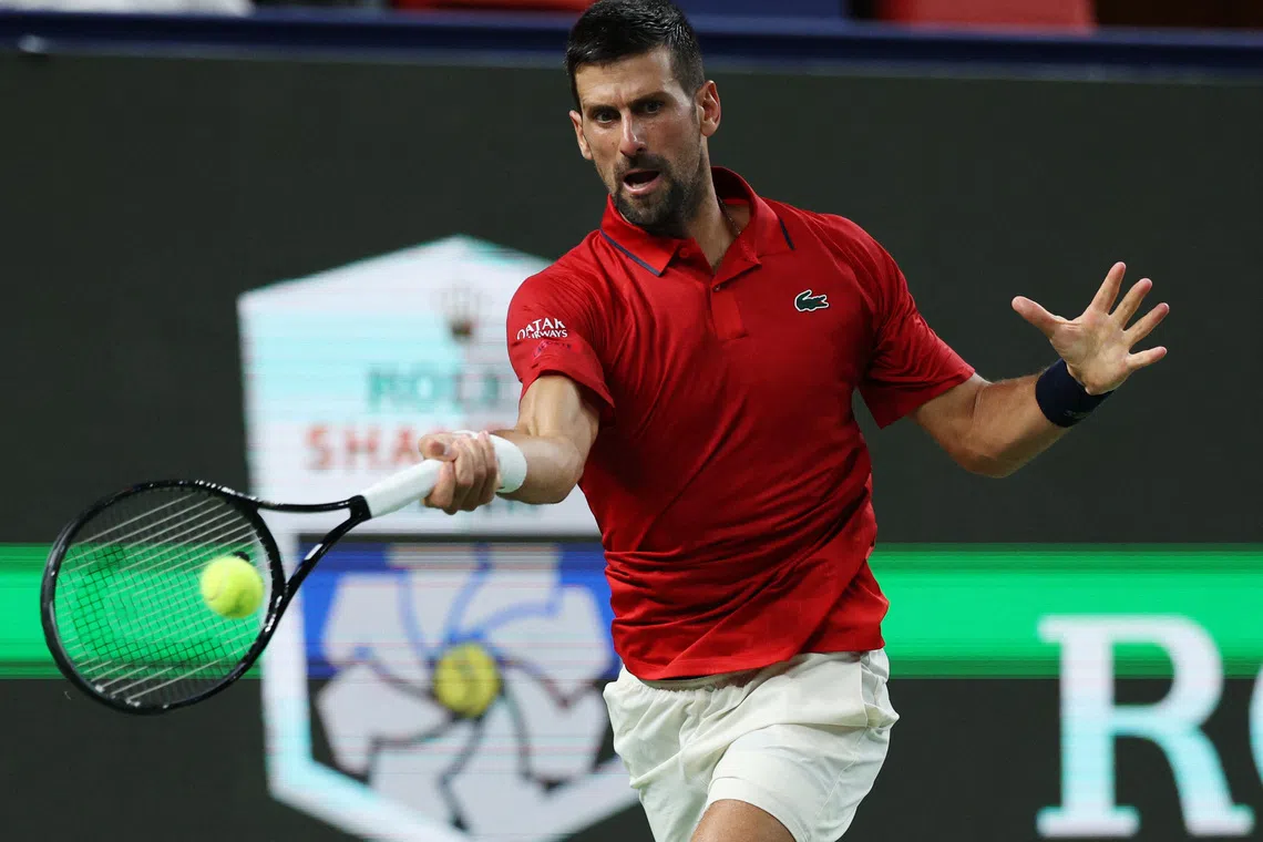 Tennis - ATP Masters 1000 - Shanghai Masters - Qizhong Forest Sports City Arena, Shanghai, China - October 7, 2025 Serbia's Novak Djokovic in action during his round of 16 match against Spain's Jaume Munar REUTERS/Go Nakamura