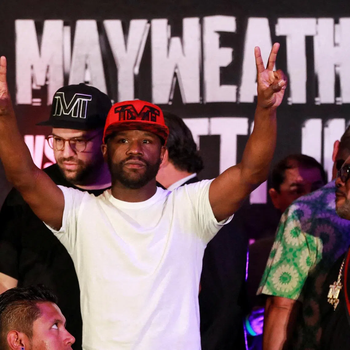 Floyd Mayweather Jr. gestures on the day of a press conference, ahead of exhibition fight with John Gotti III, in Mexico City, Mexico, August 23, 2024. REUTERS/Henry Romero/File Photo