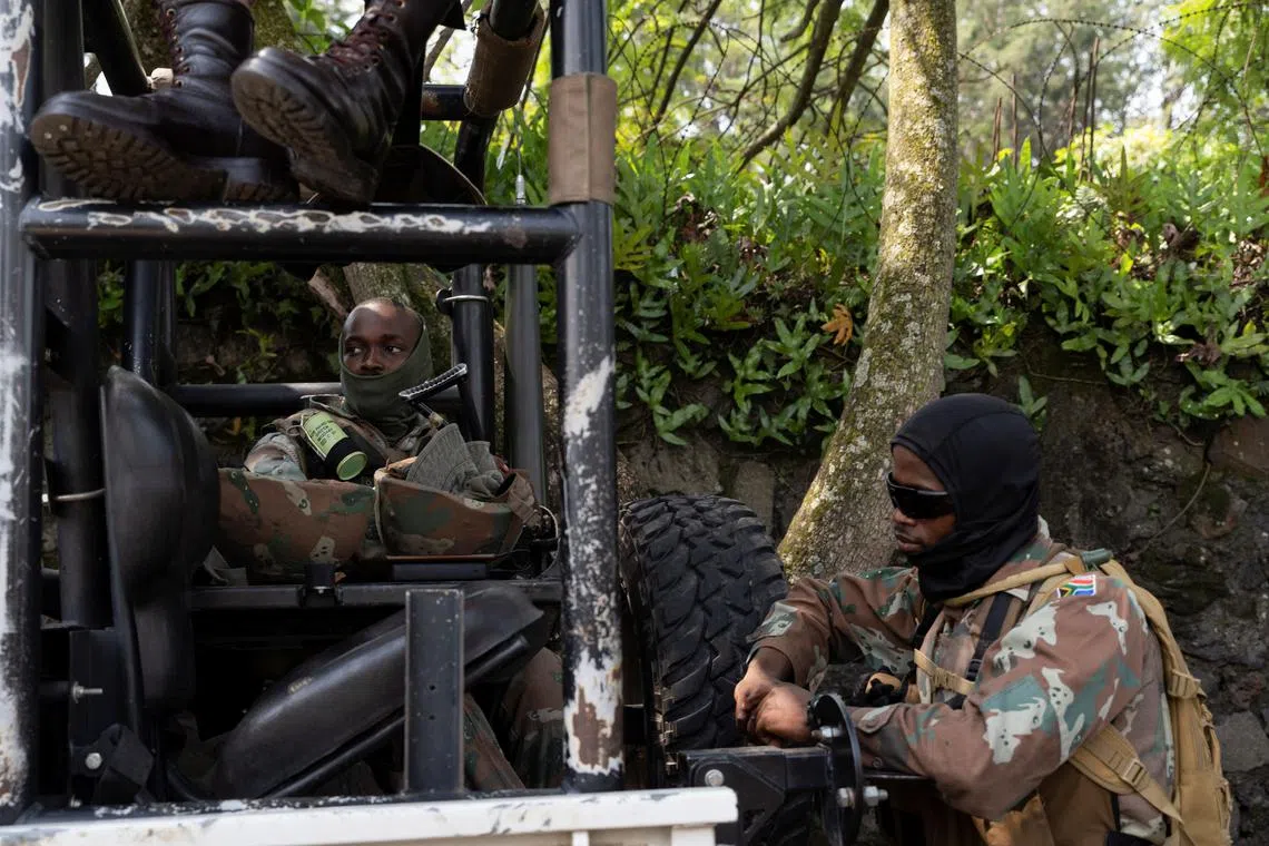 FILE PHOTO: Members of the South African National Defence Force (SANDF), part of the Southern African Development Community (SADC) military mission for eastern Congo, in Goma, North Kivu province of the Democratic Republic of Congo February 20, 2024. REUTERS/Arlette Bashizi/File Photo