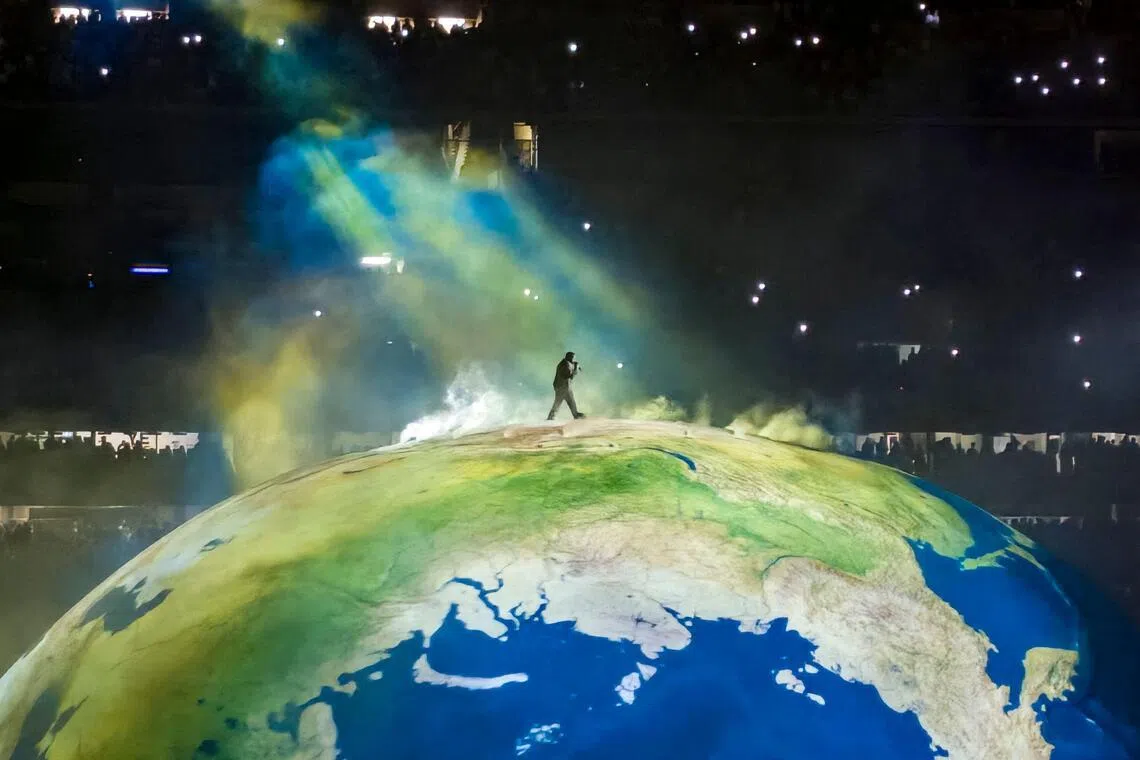 US rapper and producer Kanye West performing on stage in Istanbul on May 30.