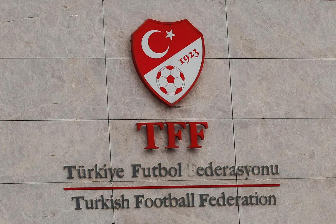 A logo of the Turkish Football Federation (TFF) is seen at the entrance of Riva Hasan Dogan national team training centre and education facilities in Istanbul, Turkey December 12, 2023. REUTERS/Dilara Senkaya