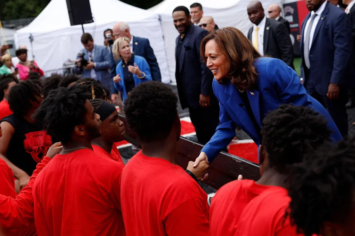 Ms Harris' latest remarks came in a campaign appearance in the critical battleground state of Pennsylvania on Aug 18.