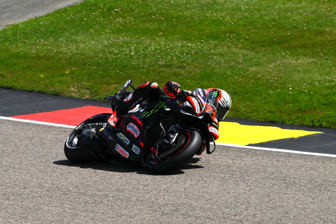 FILE PHOTO: MotoGP - German Grand Prix - Sachsenring, Hohenstein-Ernstthal, Germany - July 11, 2026 Aprilia Racing's Marco Bezzecchi during qualifying 2 REUTERS/Annegret Hilse/File Photo
