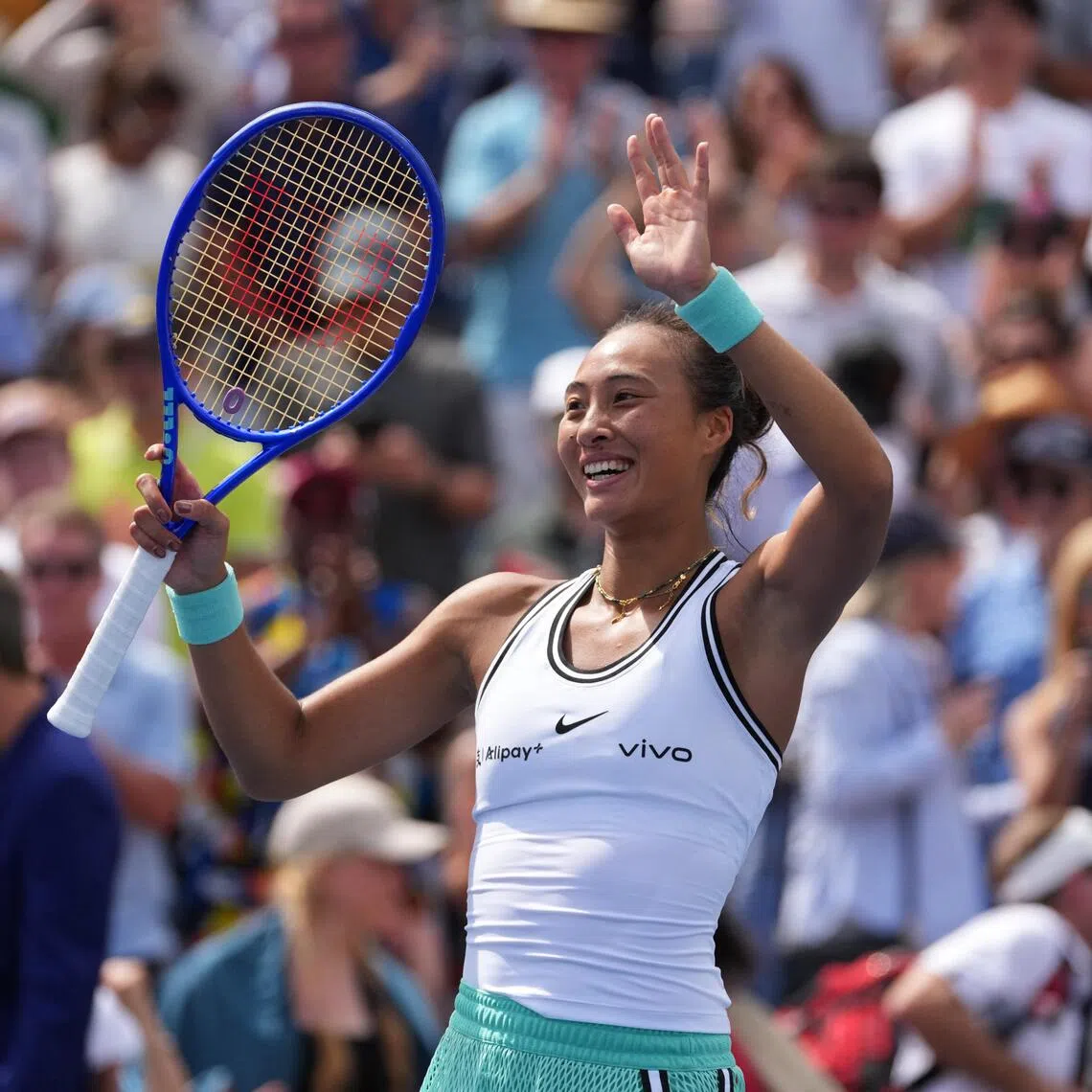 China’s Qinwen Zheng celebrates winning her third-round match against Madison Keys of the US.