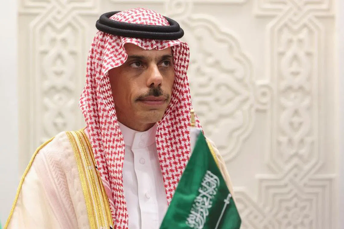 FILE PHOTO: Saudi Arabia's Foreign Minister Prince Faisal bin Farhan Al Saud attends a press conference in Riyadh, Saudi Arabia, August 17, 2023. REUTERS/Ahmed Yosri/File Photo