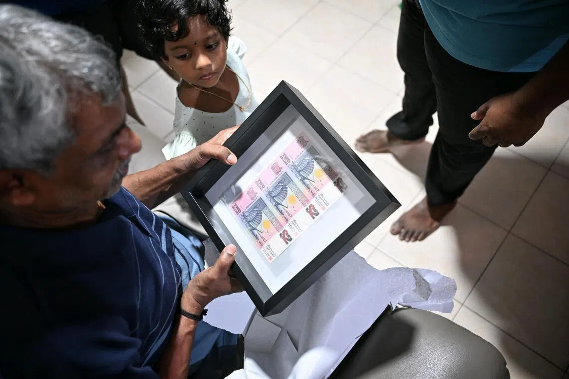 The family presented D. Pannerchelvam with a special frame with vintage $2 notes for his 67th birthday on June 10.
