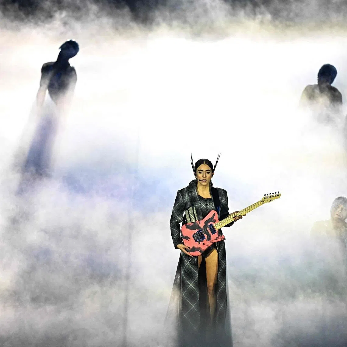 Italian singer-songwriter Joan Thiele performing during the closing ceremony of the Milano Cortina 2026 Winter Olympic Games at the Verona Arena in Verona, northern Italy on Feb 22, 2026. 