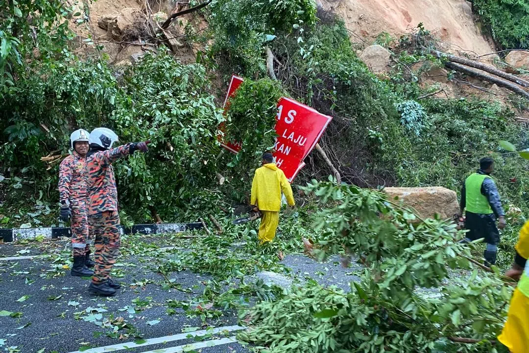 The hillside along Jalan Tun Sardon in Penang, Malaysia, gave way on Oct 23, sending tonnes of earth cascading onto the road.
