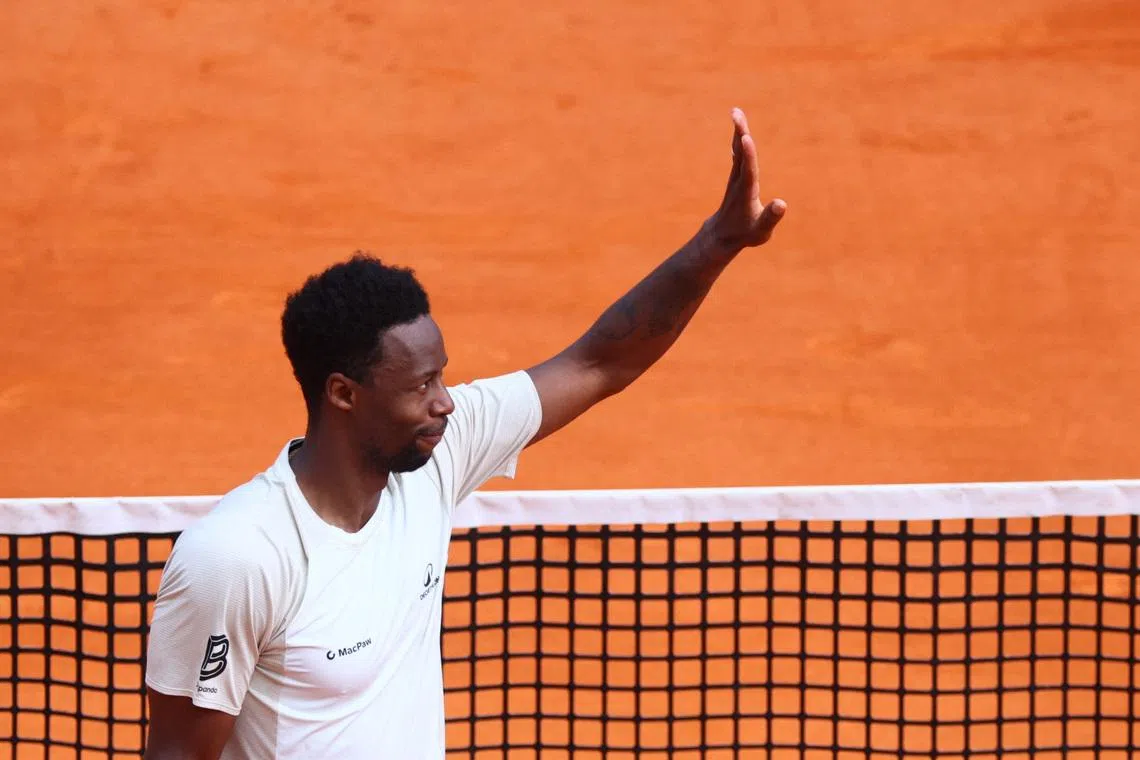 Tennis - ATP Masters 1000 - Monte Carlo Masters - Monte Carlo Country Club, Roquebrune-Cap-Martin, France - April 7, 2026 France's Gael Monfils gestures to the crowd after losing his round of 64 match against Kazakhstan's Alexander Bublik REUTERS/Manon Cruz