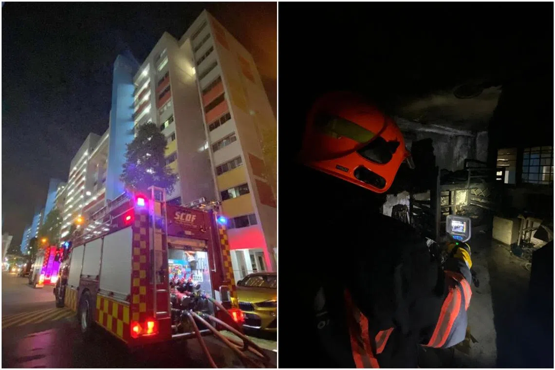 The fire involved contents of a bedroom and was extinguished by SCDF with a water jet.