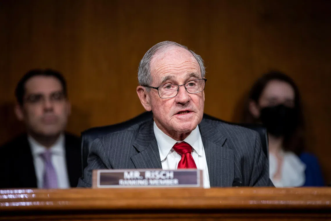 Senator Jim Risch, a Republican from Idaho and ranking member of the Senate Foreign Relations Committee, speaks during a hearing in Washington, U.S., April 26, 2022. Al Drago/Pool via REUTERS