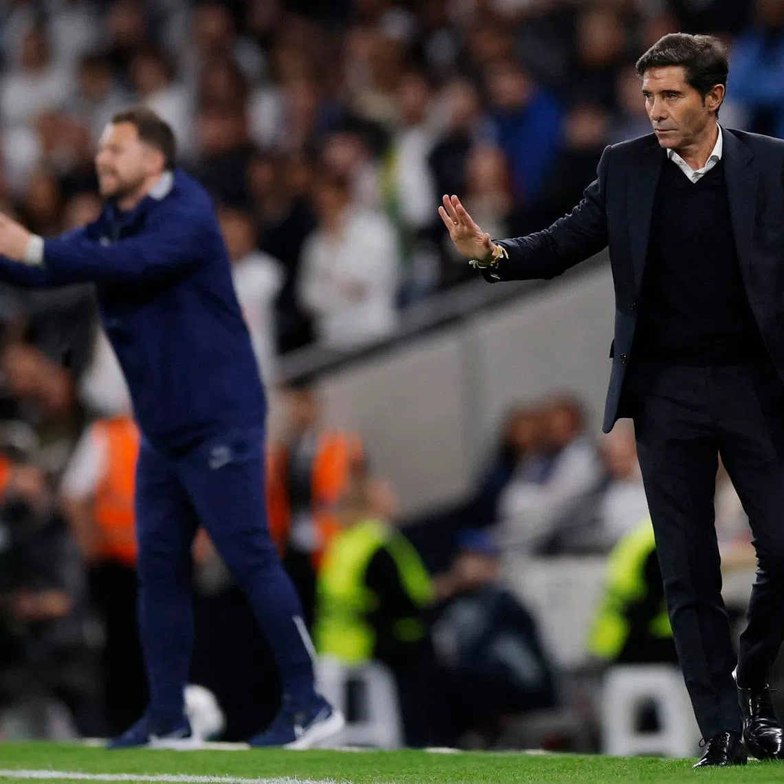 FILE PHOTO: Soccer Football - UEFA Champions League - Tottenham Hotspur v Villarreal - Tottenham Hotspur Stadium, London, Britain - September 16, 2025 Villarreal coach Marcelino Garcia reacts Action Images via Reuters/Andrew Couldridge/ File Photo